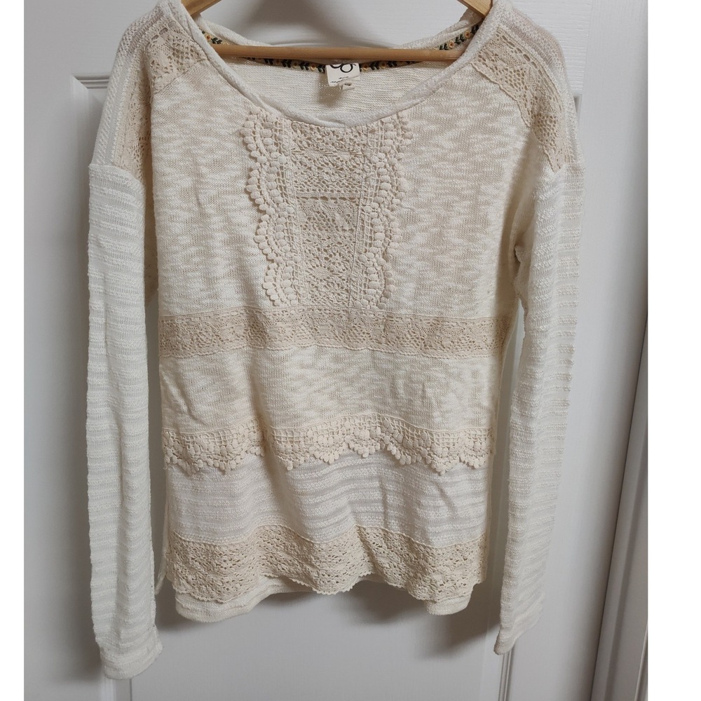 Anthropologie One September Cream Crochet Lace‎ Boho Sweater Top Large L